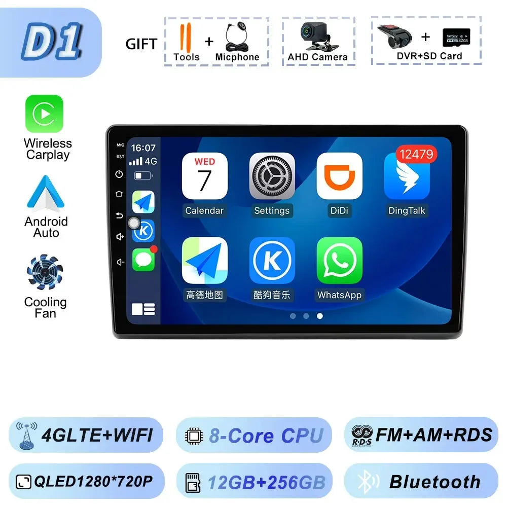 Video Player Carplay Car Radio for Fiat Ducato 2007 2008 2009 2010 2011 2012 - 2015 Android 15 Stereo Multimedia BT Auto Android