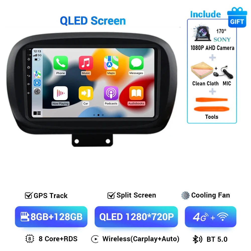 Android 15 For Fiat 500X 2014-2020 2K QLED Stereo Car Radio Multimedia Video Player GPS AI Voice CarPlay Head Unit Navigation 4G