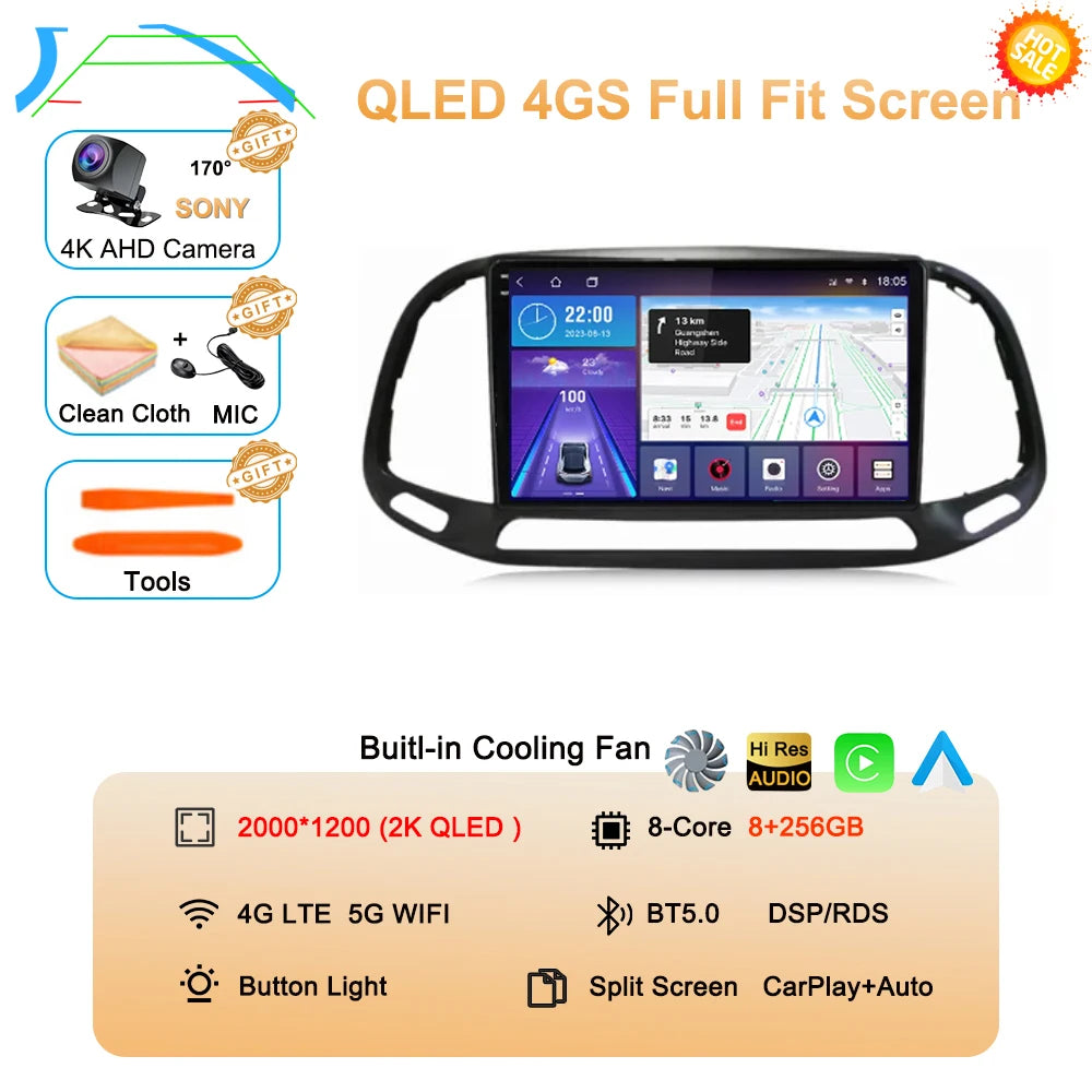 For Fiat Doblo 2015 2016 2017 2018 2019 2020 Android 16 GPS Car Radio Multimedia Video Player Stereo Navigation Wifi 360 Camera