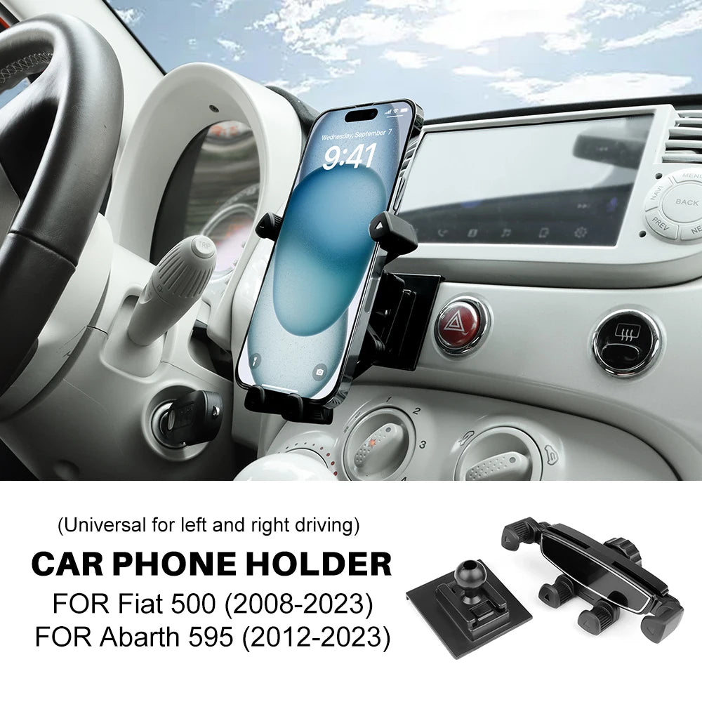 for Fiat 500 2008 2009-24 Abarth 595 2012 2013 2014 2015 2016 2017 2018 2019 2020 2021 2022 2023 2024 Car Gravity Phone Holder