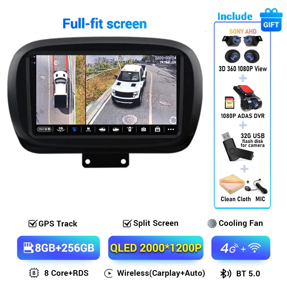 Android 15 For Fiat 500X 2014-2020 2K QLED Stereo Car Radio Multimedia Video Player GPS AI Voice CarPlay Head Unit Navigation 4G