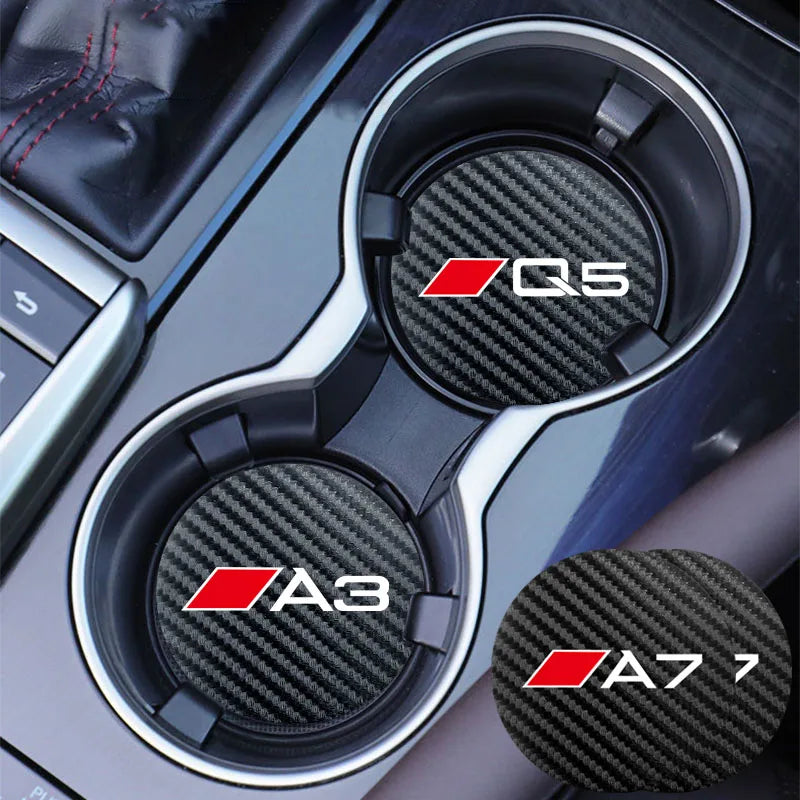 2Pcs Car Leather Coaster Mat Anti-slip Water Cup Pad For Audi A1 A3 A4 A5 A6 A7 A8 Q2 Q3 Q5 Q7 Q8 B6 B8 B9 C5 C7 TT S1 S7 S3 RS6
