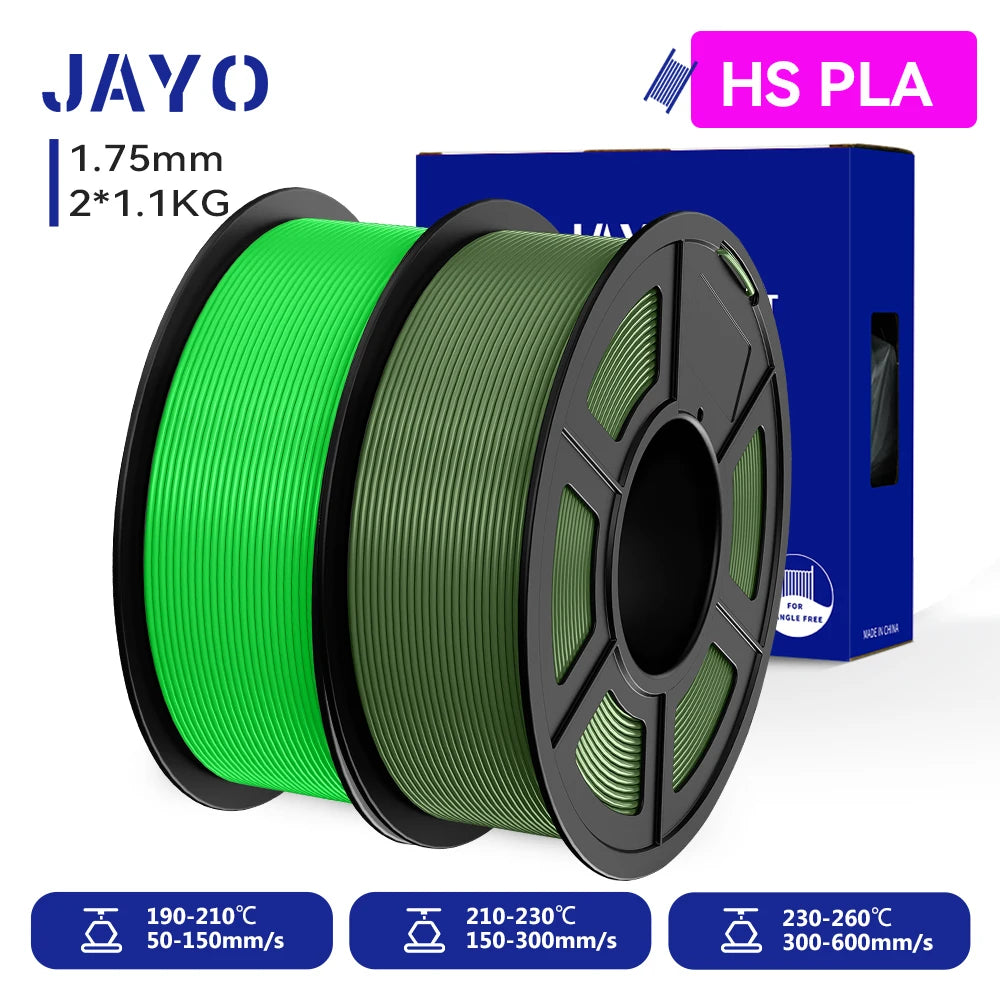 JAYO 2 Rolls 3D PLA / AntiString PLA / High Speed PLA Filament PLA Filament 1.75mm Neatly Wound 3D Printing Filament for 3D