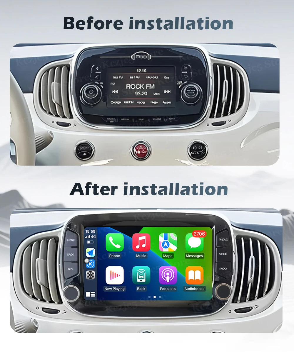 Car intelligent system For FIAT 500 2016-2019 Android 16 Navigation GPS Wireless CarPlay Car Multimedia Screen Head Unit Wifi BT