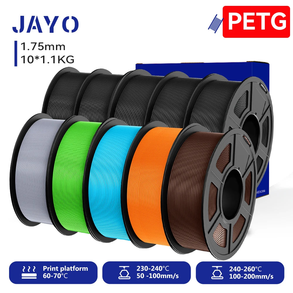 JAYO 10 Rolls 3D PETG/PLA/PLA PLUS/PLA Meta/ PLA Matte Printer Filament 1.75mm 100% No Bubble non-toxic 3D Printing Materials