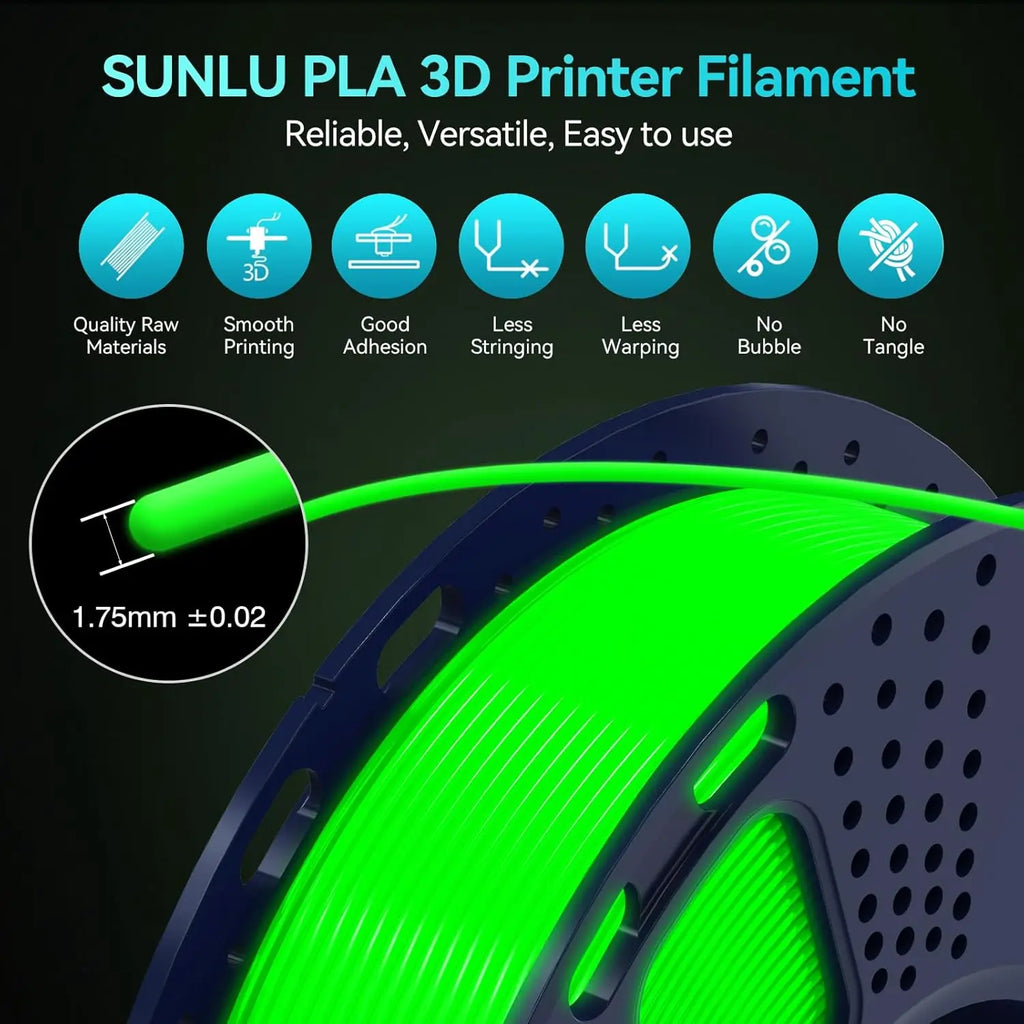Glow in Dark PLA ,  Luminous PLA 3D Printer Filament 1.75mm, Dimensional Accuracy +/- 0.02mm. (Glowing Blue/Green/Red/Yellow)
