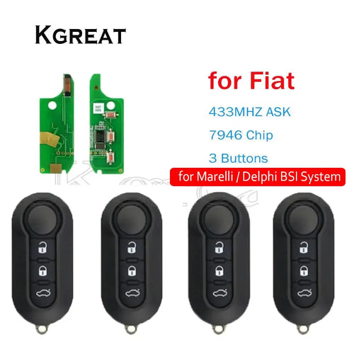 3 button Remote Car Key for Fiat 500 500L Punto Florino Doblo Qubo Punto Evo Grande Punto 433MHz Marelli / Delphi BSI System
