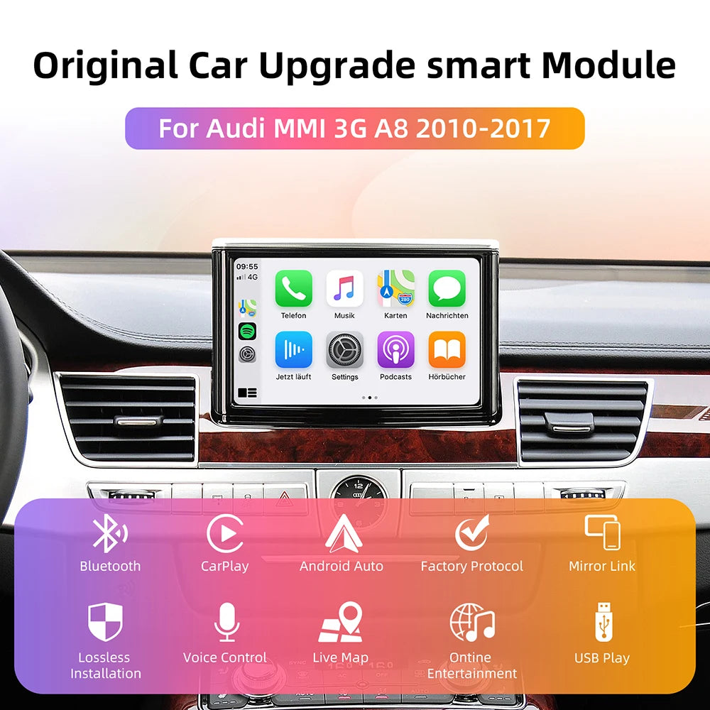 Wireless CarPlay Android auto for Audi A8 2010-2017 6.5"/7" Screen MMI 3G with CarPlay & Android Auto Retrofit Kit