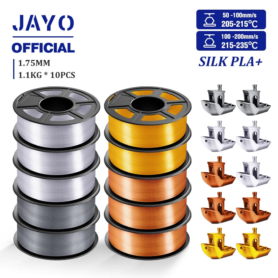 JAYO 3D Filament 1.75mm PLA / PLA Plus / PLA Meta/ Silk PLA+/PLA Matte 3D Prnter Filament 1.1KG For FDM Multicolor Set 10Rolls