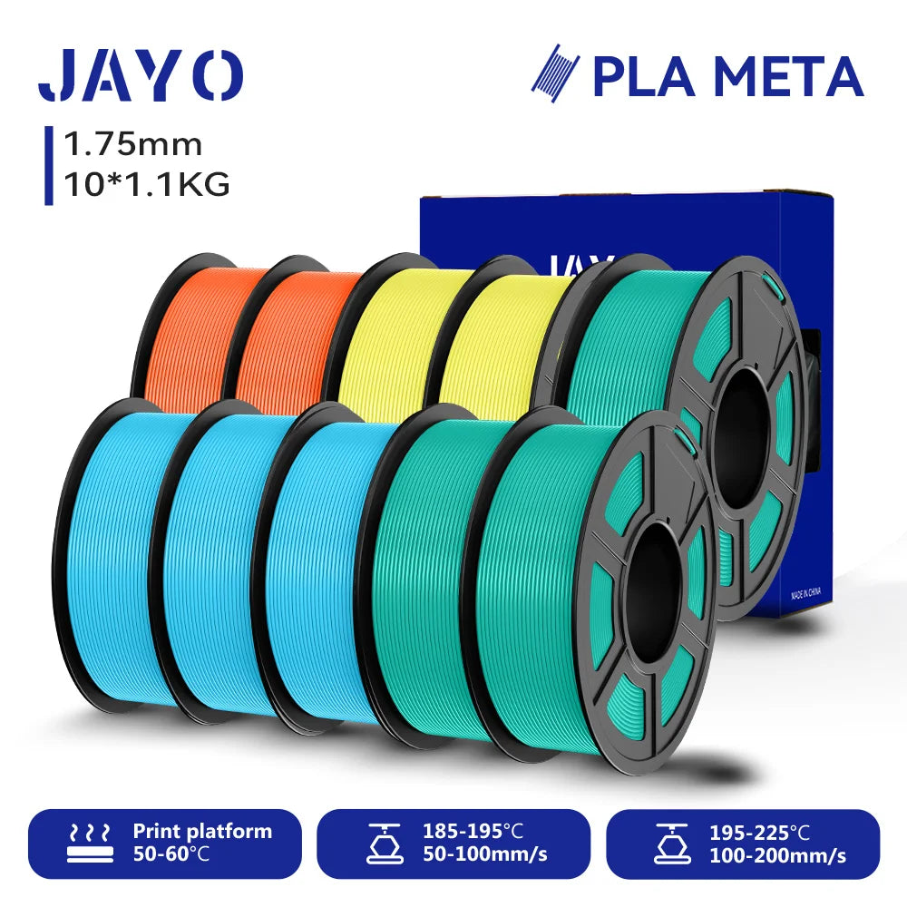 JAYO 10 Rolls 3D PETG/PLA/PLA PLUS/PLA Meta/ PLA Matte Printer Filament 1.75mm 100% No Bubble non-toxic 3D Printing Materials