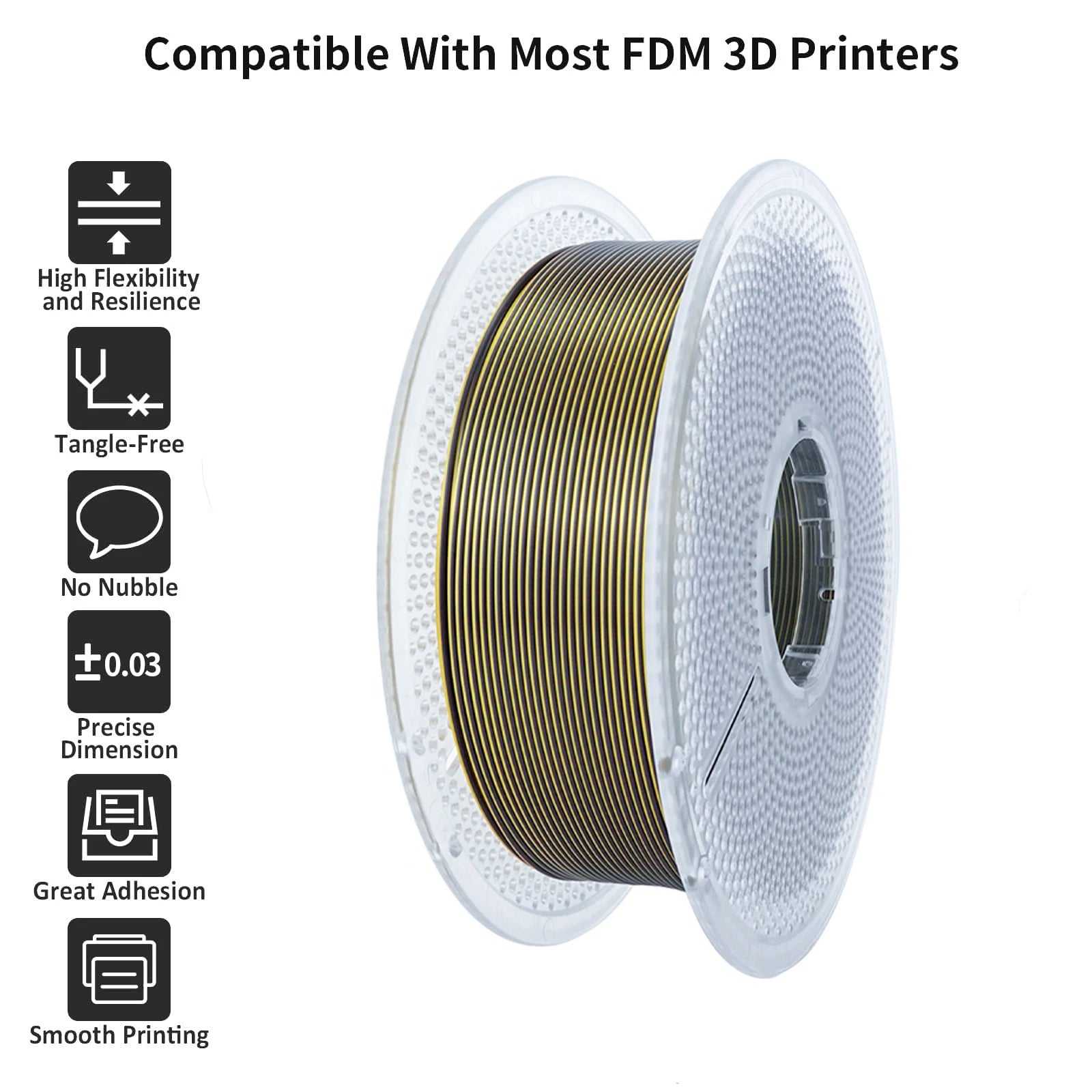 PLA Silk 1KG Black Gold, 1.75mm Very beautiful Dual Color Filament, Using Reusable Spool, Compatible with Bambu Lab Refill Filam
