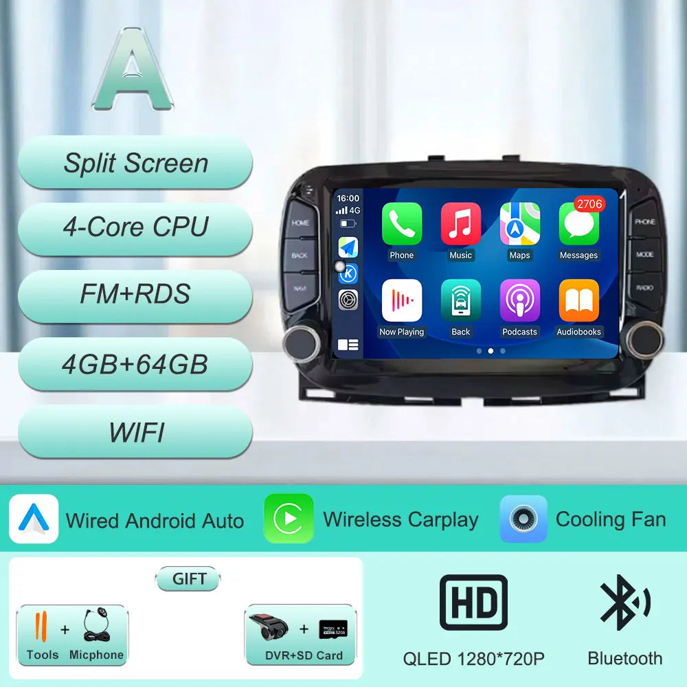Android 16 Car Radio For Fiat 500 2016-2019 7inch Touch Screen Multimedia Player GPS Navi BT WiFi FM Radio Mirror Link Head Unit