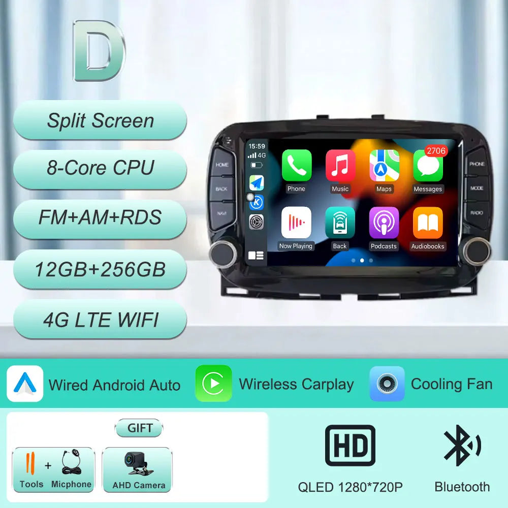 Android 16 Car Radio For Fiat 500 2016-2019 7inch Touch Screen Multimedia Player GPS Navi BT WiFi FM Radio Mirror Link Head Unit