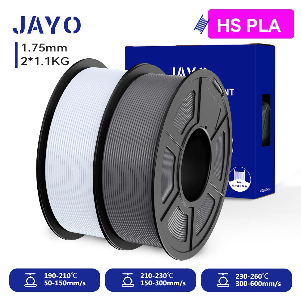 JAYO 2 Rolls 3D PLA / AntiString PLA / High Speed PLA Filament PLA Filament 1.75mm Neatly Wound 3D Printing Filament for 3D