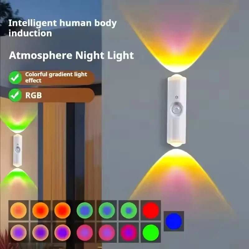 NEW Smart RGB Gradient Night Light Magnetic Motion Sensor Rechargeable Wall Lamp for Bedroom Bathroom Closet Garden Home Decor