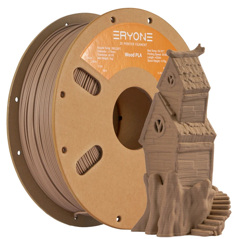 Eryone 1KG PLA Wood Premium Filament 3D Print, Real Wood Flour,Deep Light,wood pla filament,PLA Wood
