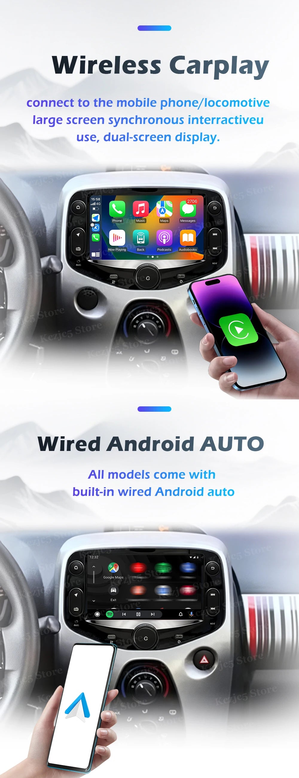 Car intelligent system For FIAT 500 2016-2019 Android 16 Navigation GPS Wireless CarPlay Car Multimedia Screen Head Unit Wifi BT