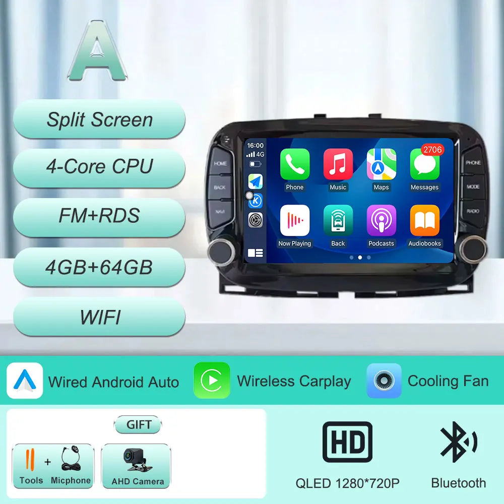 Android 16 Car Radio For Fiat 500 2016-2019 7inch Touch Screen Multimedia Player GPS Navi BT WiFi FM Radio Mirror Link Head Unit