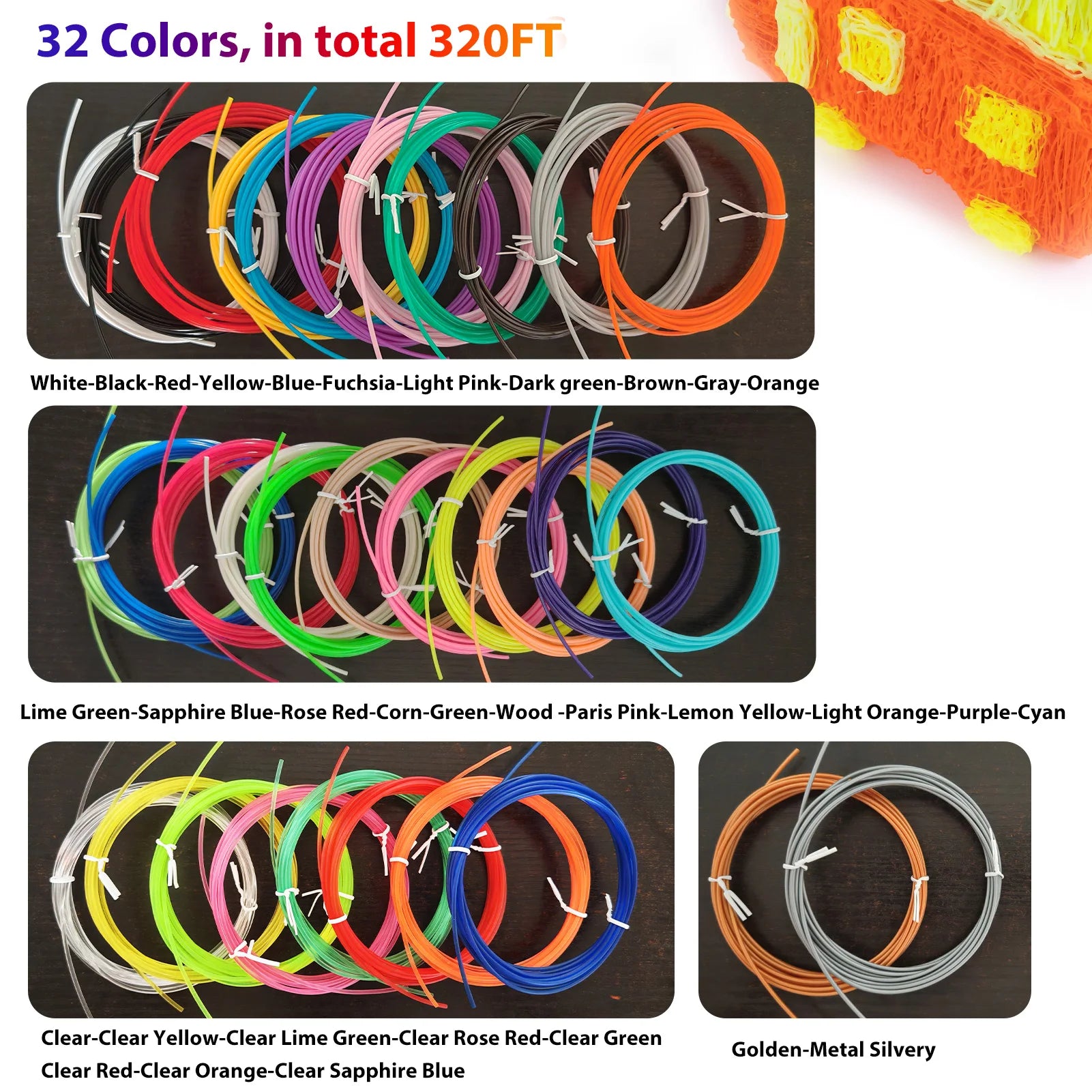 Colored PLA Filament for 25M 30M 36M 45M 50M 96M 100M 150M 200M Smoke-free Safe Plastic Refill for 3D Children's Printing Pen