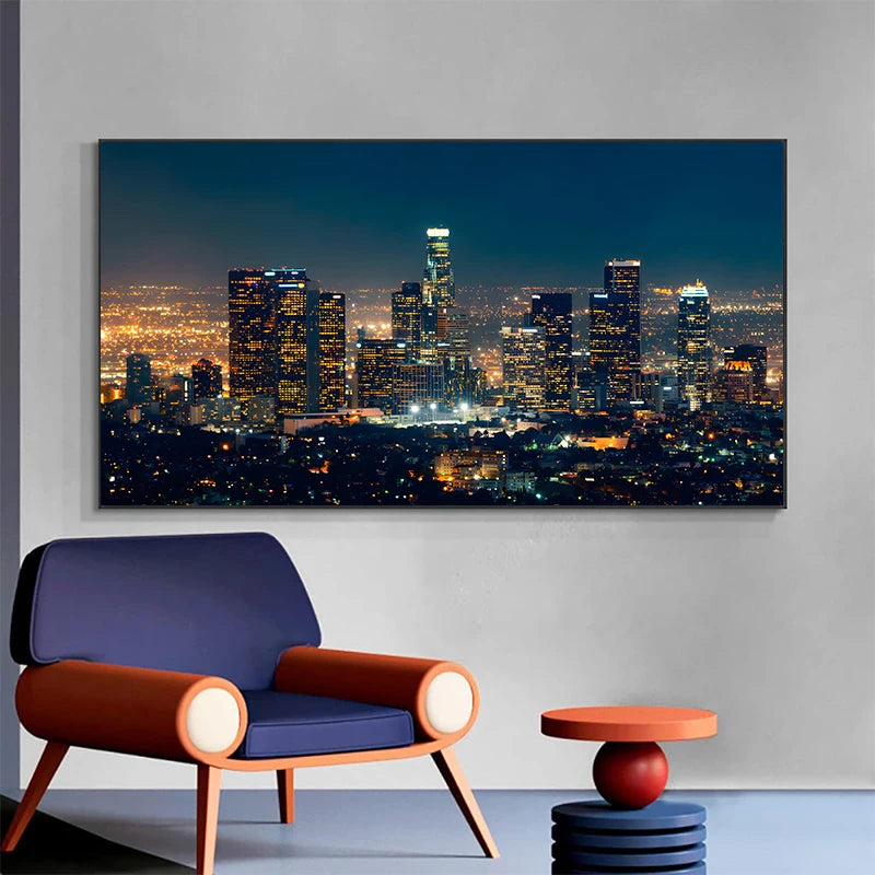 Los Angeles Cityscape New York Manhattan City Skyline Poster Print Canvas Painting Wall Art Architectural Home Decor Mural