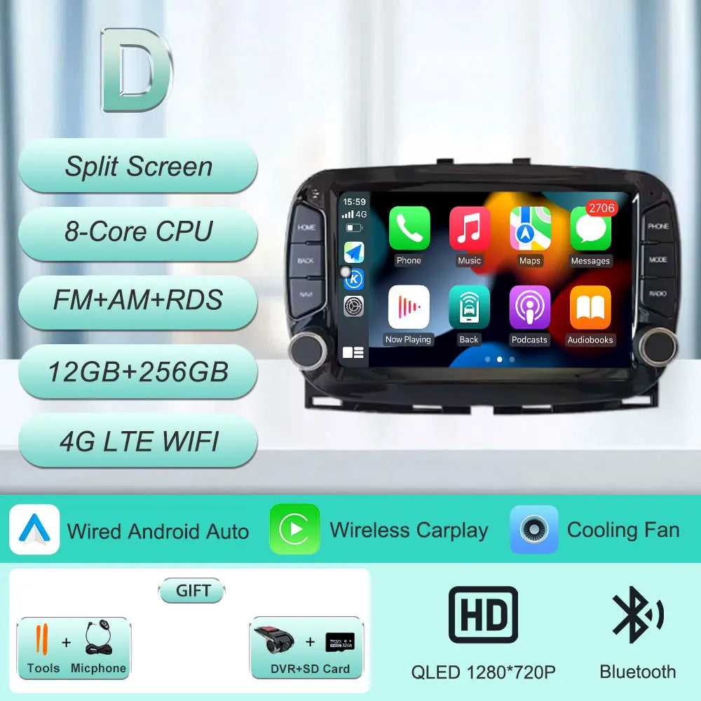 Android 16 Car Radio For Fiat 500 2016-2019 7inch Touch Screen Multimedia Player GPS Navi BT WiFi FM Radio Mirror Link Head Unit