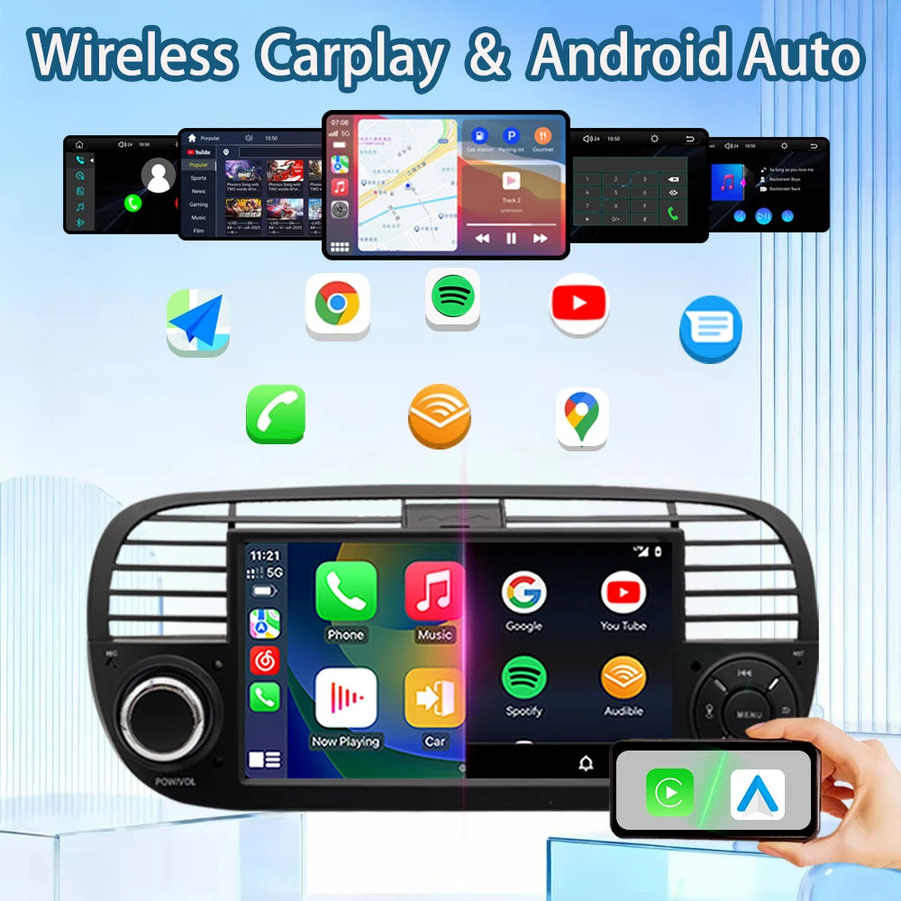 For FIAT 500 Abarth(2007-2015)2026 New Linux System Wireless CarPlay Auto  Bluetooth Musci Video Multimedia Players Cameras