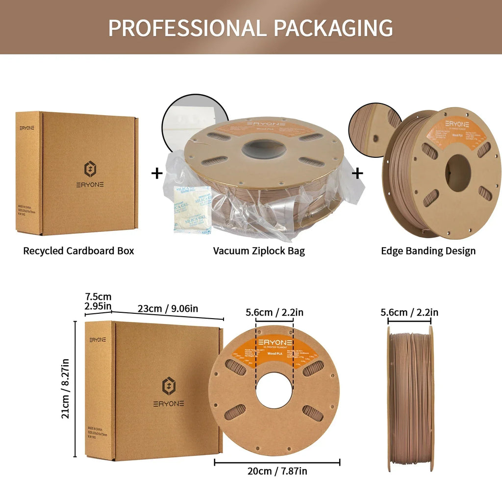 Eryone 1KG PLA Wood Premium Filament 3D Print, Real Wood Flour,Deep Light,wood pla filament,PLA Wood