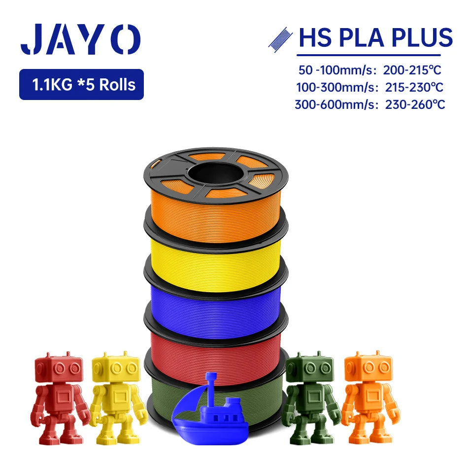 JAYO 3D Filament PLA +/PLA Meta/ PLA Matte/PLA PLUS 2.0/ PLA 1.75MM 5Rolls Coloful Neatly Wound 3D Printer Filament 1.1KG