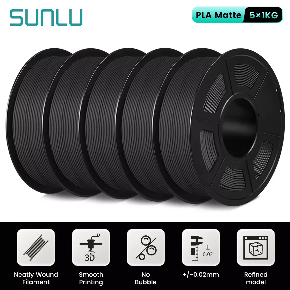 SUNLU PLA/PLA+/PETG/SILK/PLA Matte/ PLA Meta Filament 5KG 1KG/ Roll 1.75mm +/-0.02MM 3D Printer Filament Neatly Wound Filament