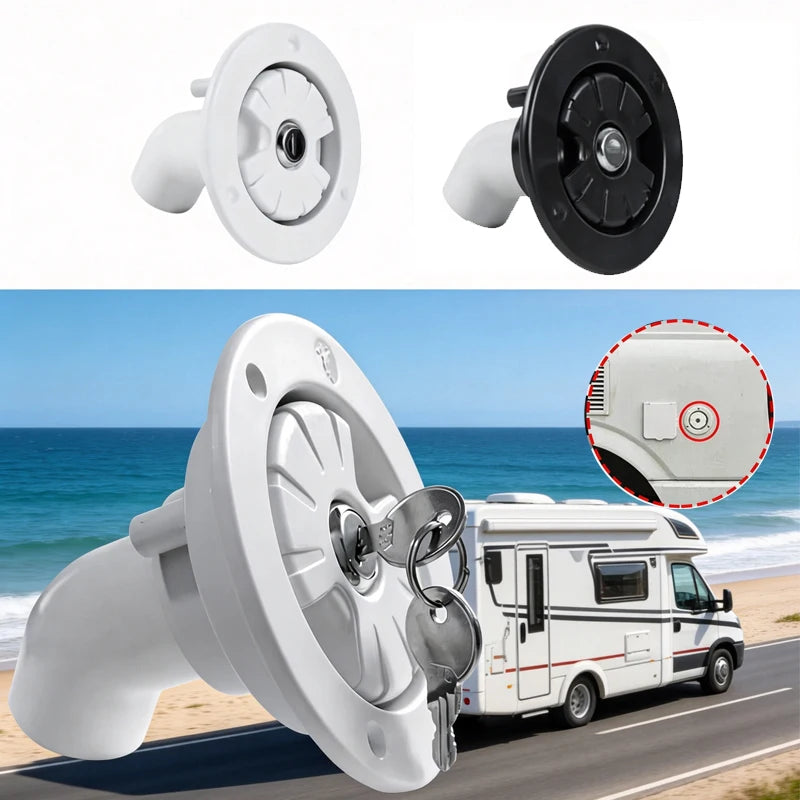 Car Accessories Black/White Round Gravity Water Inlet with Lock RV Accessories Caravan for RV Boat Camper Trailer Exterior Hatch