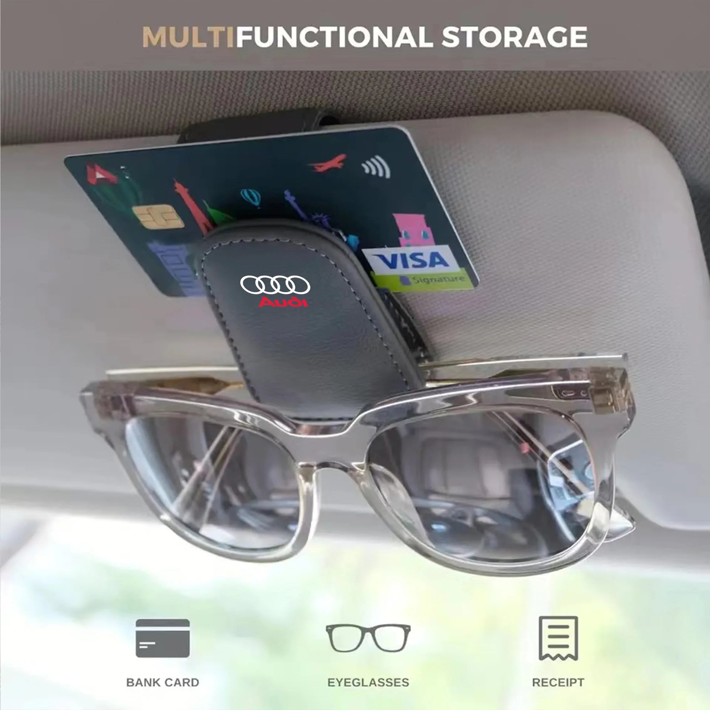 Car Interior Glasses Clip Sunshade Storage Brace Auto Accessories For Audi S Line S1 S3 S4 S5 S6 S7 S3 S4 RS3 RS4 RS5 RS6 Q5 Q7