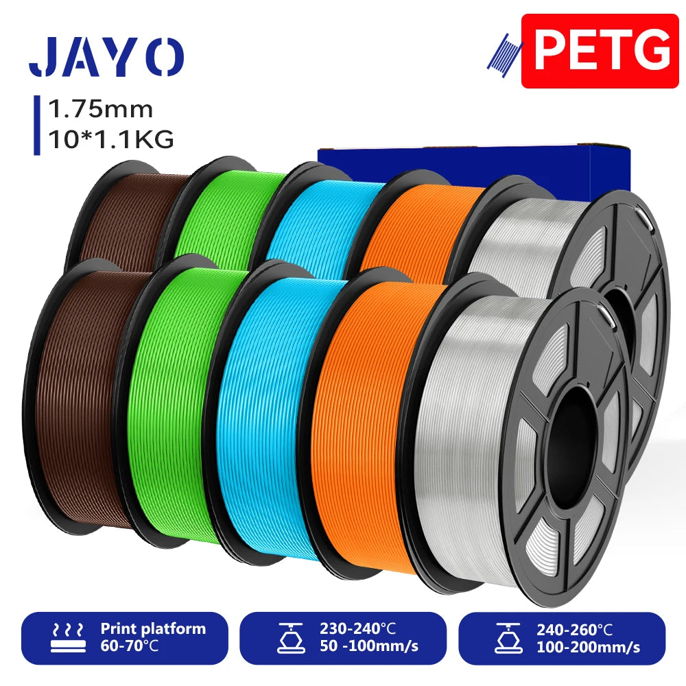 JAYO 10 Rolls 3D PETG/PLA/PLA PLUS/PLA Meta/ PLA Matte Printer Filament 1.75mm 100% No Bubble non-toxic 3D Printing Materials