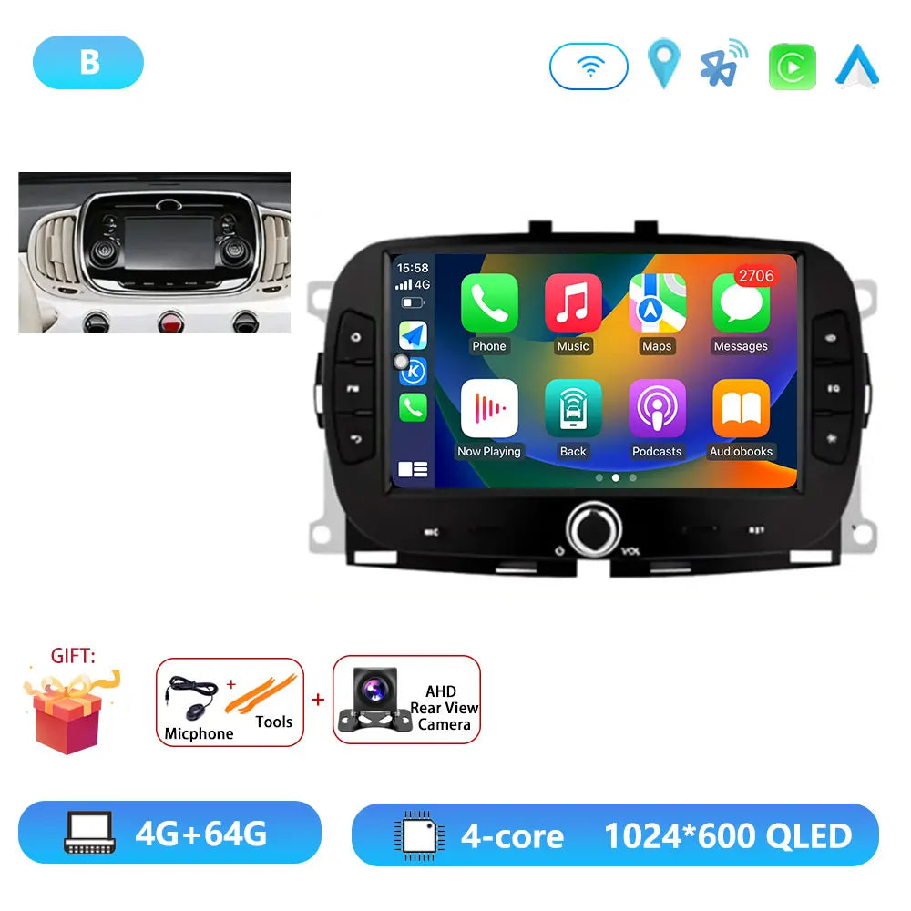 Android15 For Fiat 500 2016 - 2019 Car Radio Multimedia Player Video Navigation Carplay Stereo GPS WIFI DSP Carplay Android Auto