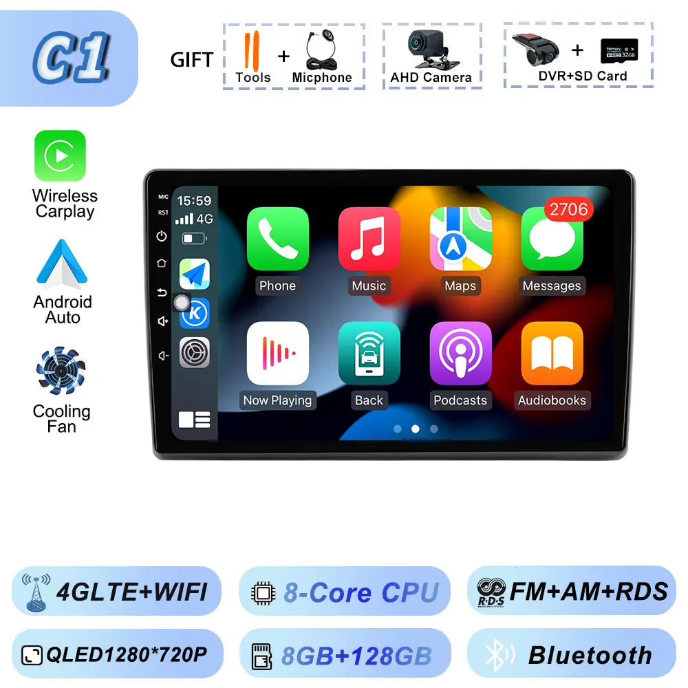 Video Player Carplay Car Radio for Fiat Ducato 2007 2008 2009 2010 2011 2012 - 2015 Android 15 Stereo Multimedia BT Auto Android