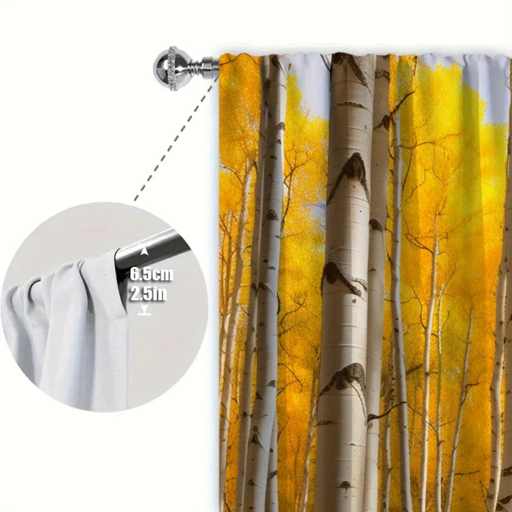 2pcs Yellow Birch Printed Curtain for Home Decor - Rod Pocket Window Treatment for Bedroom,Office,Kitchen,Living Room,and Study