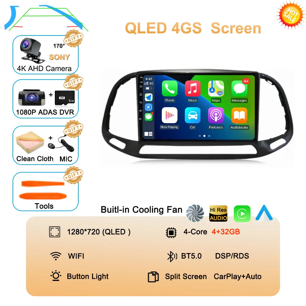 For Fiat Doblo 2015 2016 2017 2018 2019 2020 Android 16 GPS Car Radio Multimedia Video Player Stereo Navigation Wifi 360 Camera