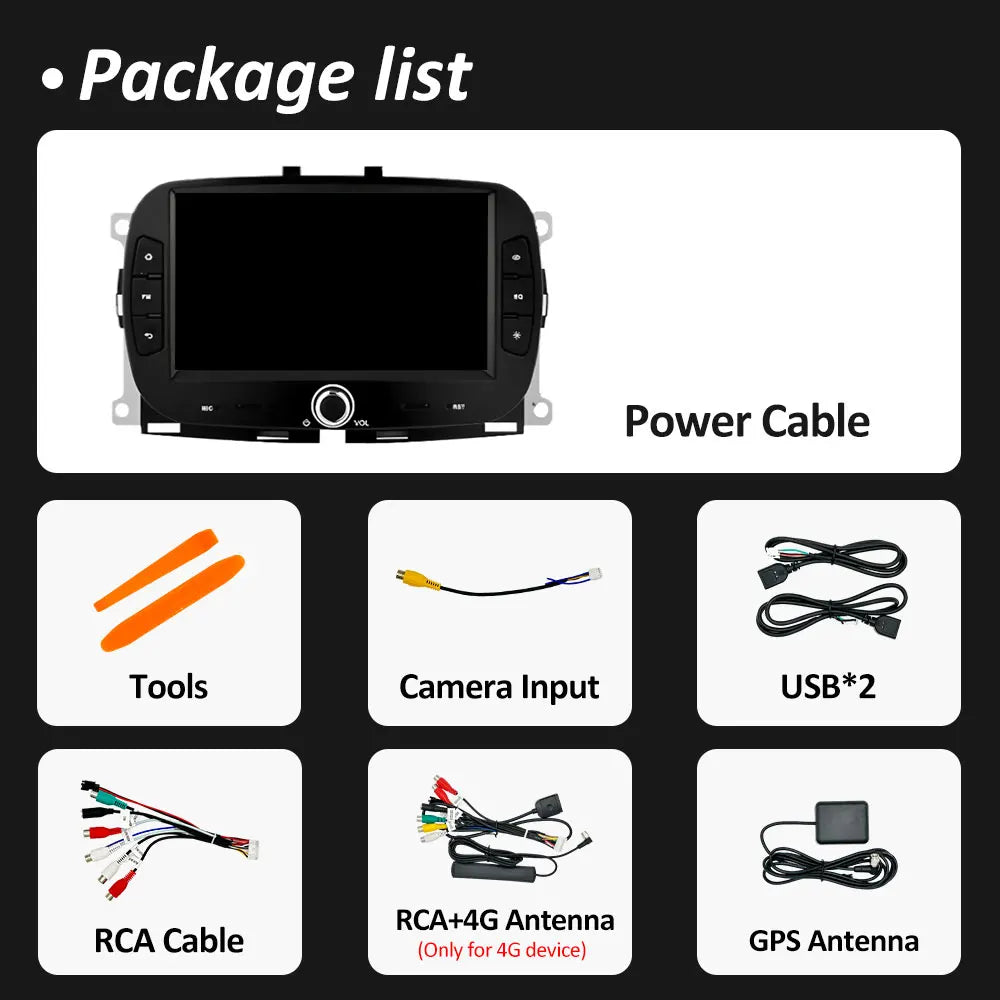 For FIAT 500 2016 2017- 2019 Android 14 Smart System Multimedia Carplay Wireless GPS Navigation DSP Stereo WIFI Accessories