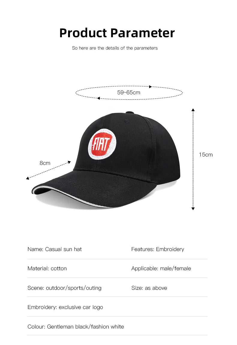 Fiat Emblem Baseball Hat Men Women Adjustable Peaked Cap For Fiat Abarth 500e Panda Tipo FR Argo Freemont Viaggio Bravo Punto