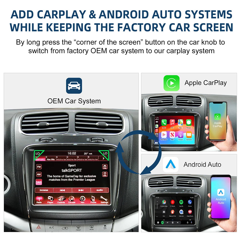 Wireless CarPlay Android Auto retrofit kit decoder box for Fiat Freemont 2013 2014 2015 2016 2017 2018