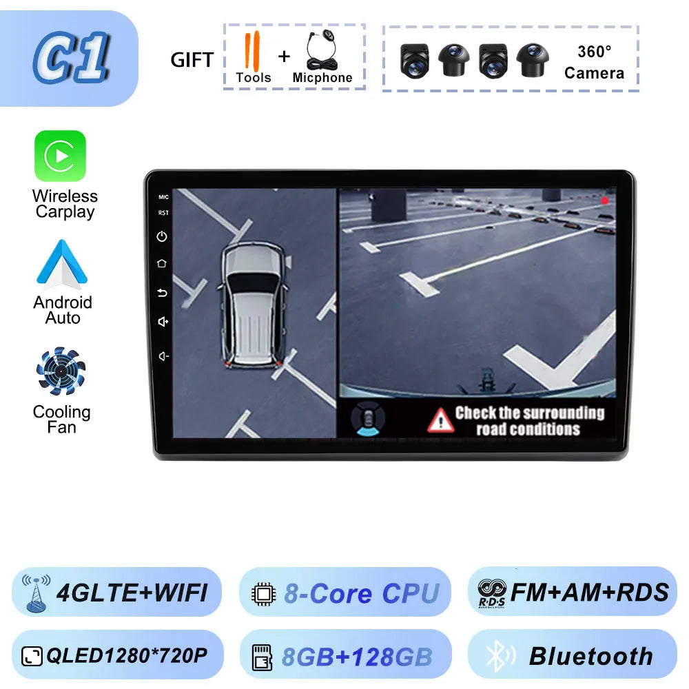 Video Player Carplay Car Radio for Fiat Ducato 2007 2008 2009 2010 2011 2012 - 2015 Android 15 Stereo Multimedia BT Auto Android
