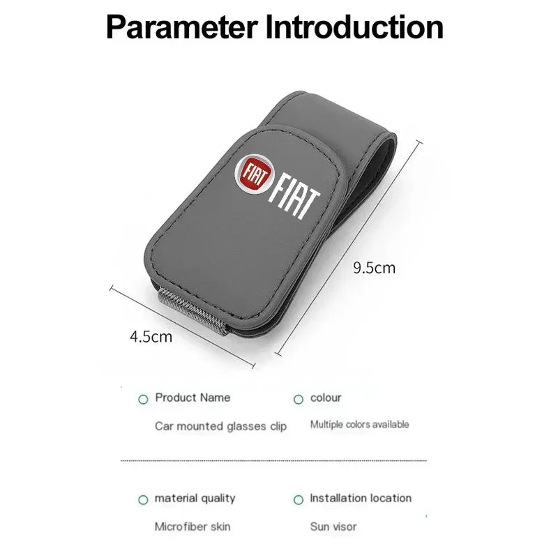 Leather Car Sun Visor Sunglasses Holder for Fiat 500e Tipo 500 500x Abarth Auto Eyeglass Clip Mount, Fiat Car Interior Accessory