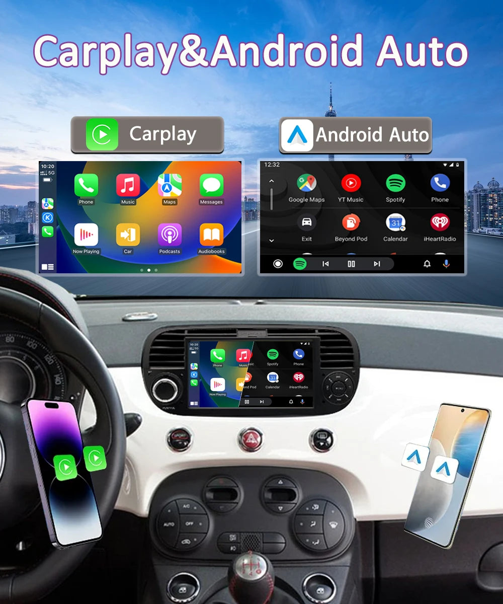 For FIAT 500 Abarth  (2007-2015-7inch)new Linux system wireless CarPlay in-car device, new model, navigation, video,Bluetooth