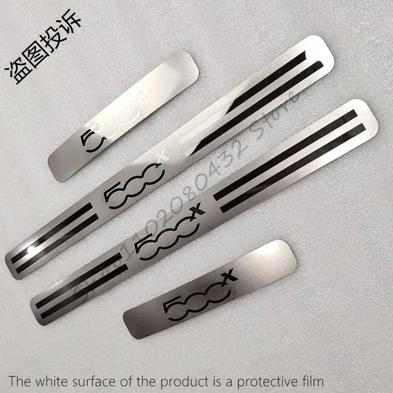 Car Styling For FIAT 500X 2014-2017 2018 2019 2020 Auto Door Sill Scuff Plate Trim Anti-Scuff Welcome Pedal Stickers Accessories