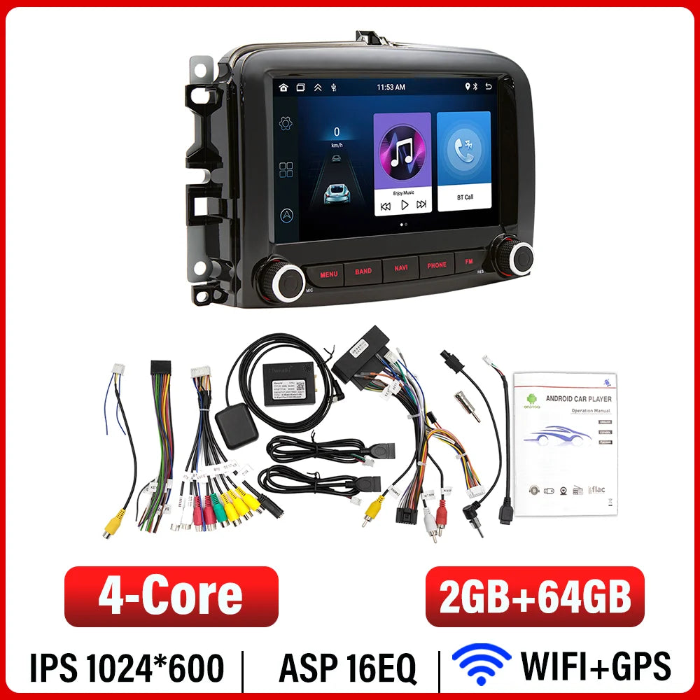 BQCC 7''  Fiat 500L 2016~2019 Android car radio navigation support reversing image WIFI GPS recording Android AUTO CARPLAY