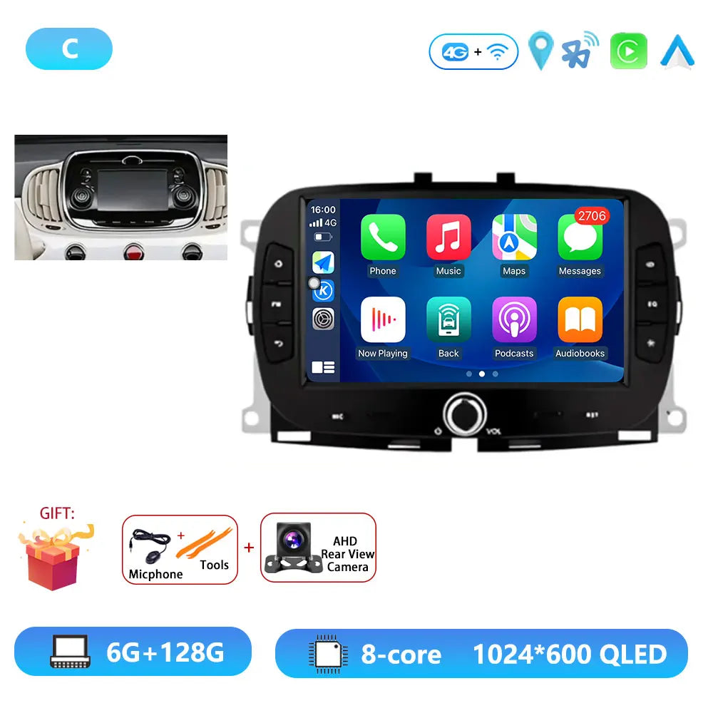 Android15 For Fiat 500 2016 - 2019 Car Radio Multimedia Player Video Navigation Carplay Stereo GPS WIFI DSP Carplay Android Auto