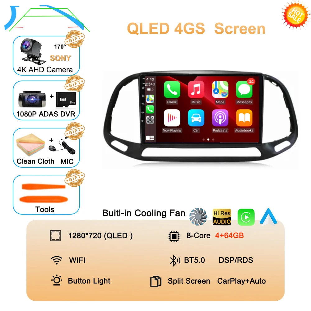 For Fiat Doblo 2015 2016 2017 2018 2019 2020 Android 16 GPS Car Radio Multimedia Video Player Stereo Navigation Wifi 360 Camera