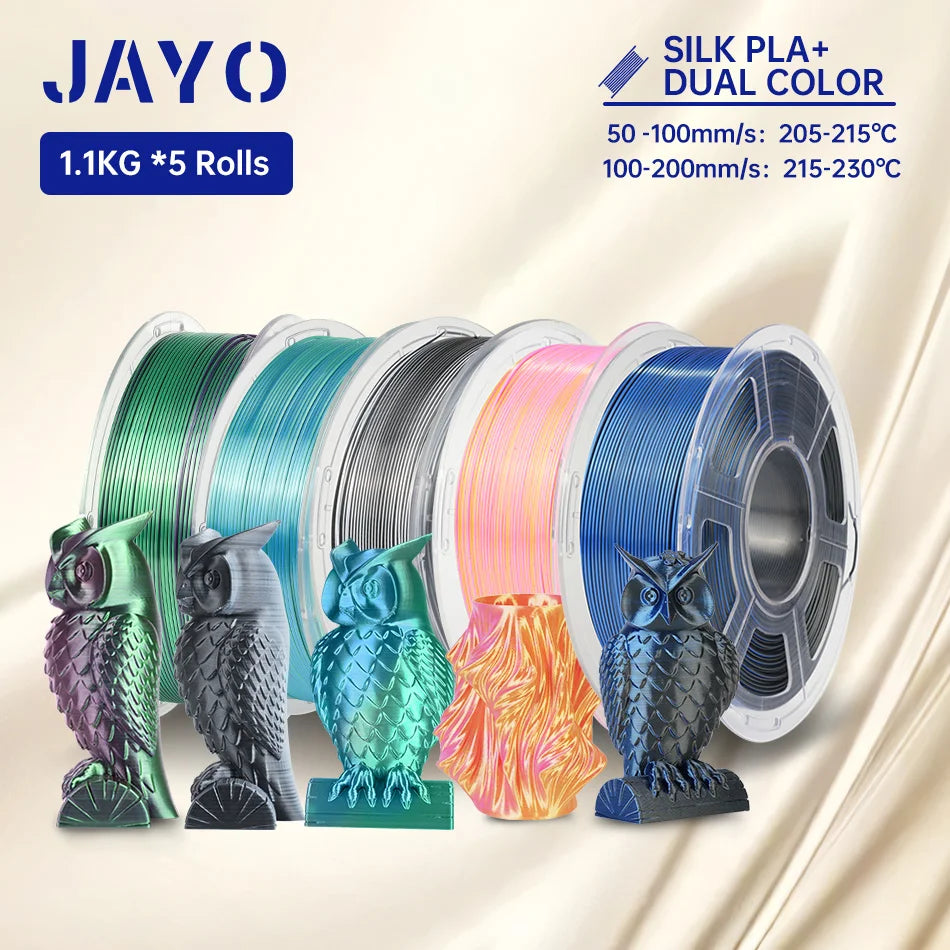 JAYO PLA / PLA Plus/ SILK PLA / PLAMeta/TPU SILK/ABS / PETG 3D Filament 1.75mm 0.65/1.1KG 3D Printer Filament PLA Rainbow 5Roll