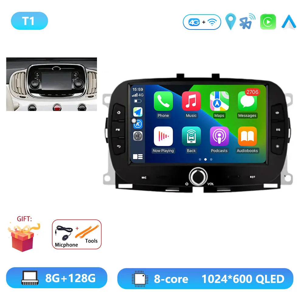 Android15 For Fiat 500 2016 - 2019 Car Radio Multimedia Player Video Navigation Carplay Stereo GPS WIFI DSP Carplay Android Auto