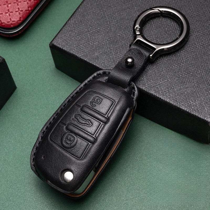 Genuine Leather For Audi A1 A3 8P A4 B9 A5 A6 C7 8S 8W A7 A8 Q3 Q5 Q7 4M S4 S5 S6 S7 S8 RS3 RS6 SQ5 TTS TFSI Car Smart Key Case