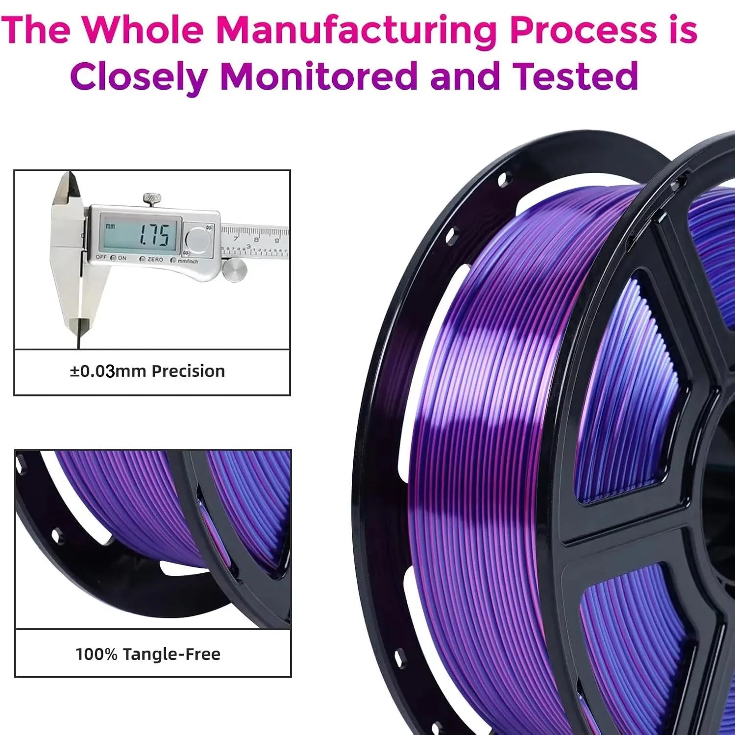 PLA Filament 1.75mm Dual Color Blue Purple, 3D Printer Filament , 250g Spool(0.55lbs) Fits for Most FDM 3D Printers